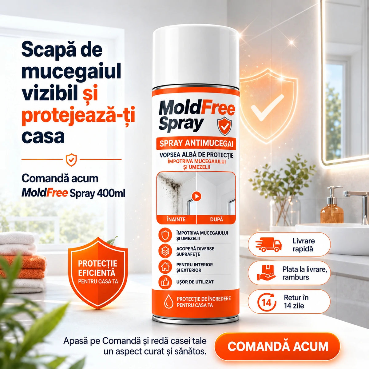MoldFree Spray 400ml – Elimină Mucegaiul și Previne Reapariția pe Orice Suprafață