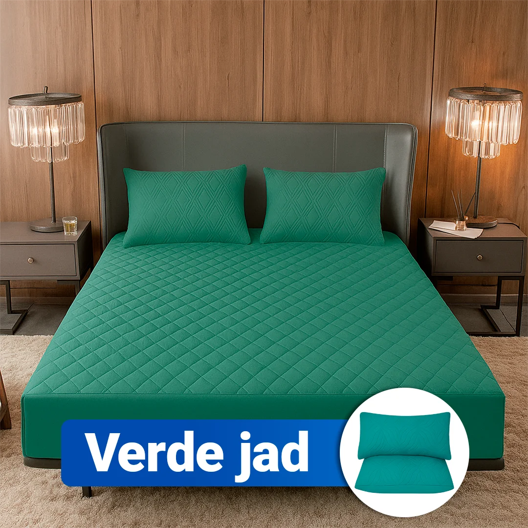 Protector de Saltea SoftRest Căptușit Antifluide + 2 Fețe de Pernă | Se Potrivește Până la 40cm | 3 Piese la Preț de 1