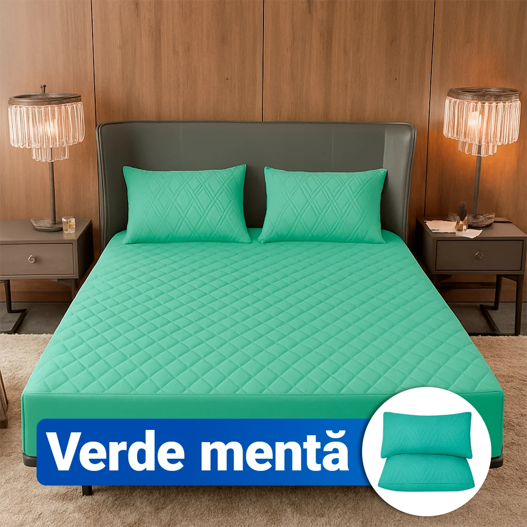 Protector de Saltea SoftRest Căptușit Antifluide + 2 Fețe de Pernă | Se Potrivește Până la 40cm | 3 Piese la Preț de 1