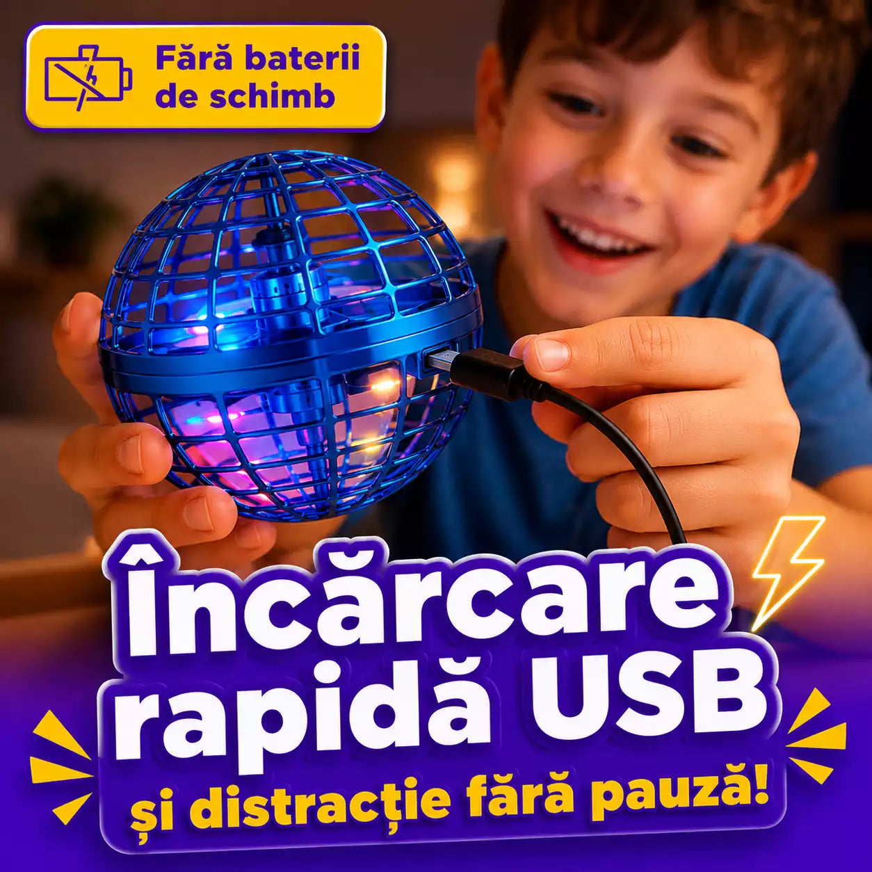 Dronă Zburătoare cu LED — Joacă Inteligentă Fără Ecran