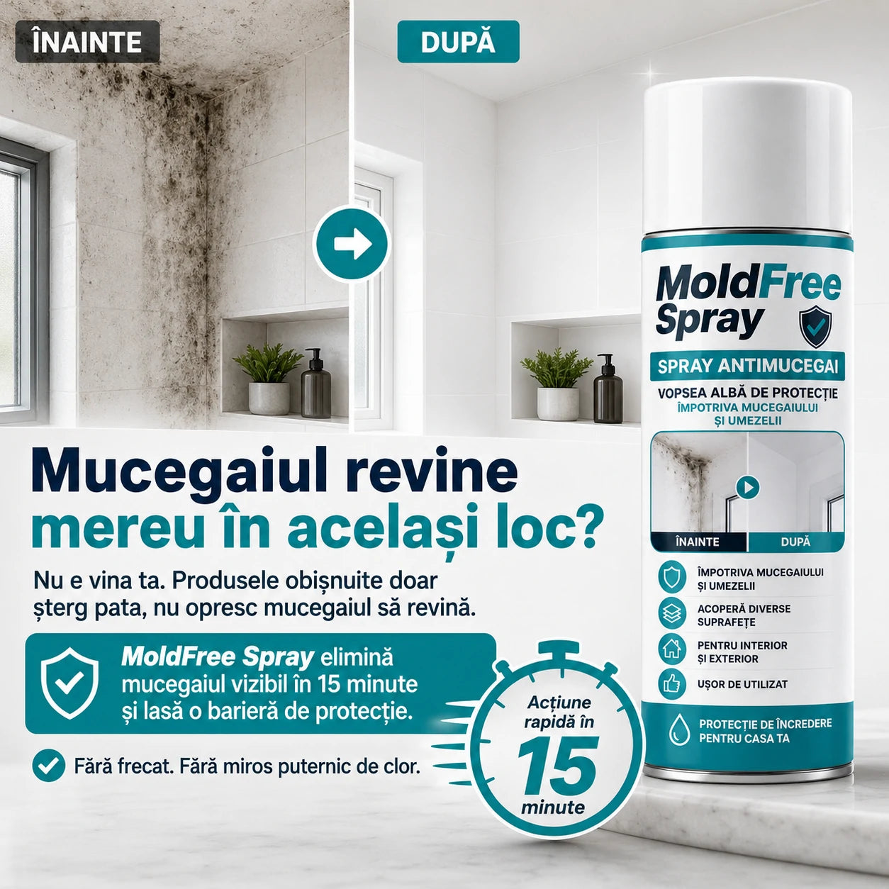 MoldFree Spray 400ml – Spray pentru Îndepărtarea Mucegaiului de pe Suprafețe