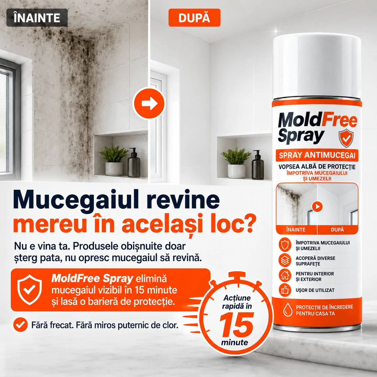 MoldFree Spray 400ml – Elimină Mucegaiul și Previne Reapariția pe Orice Suprafață