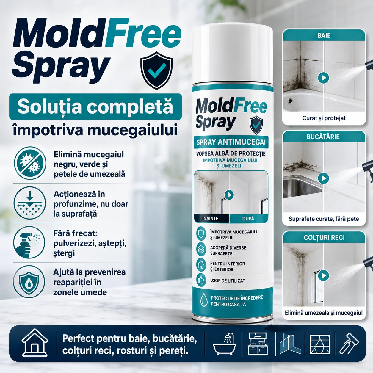 MoldFree Spray 400ml – Spray pentru Îndepărtarea Mucegaiului de pe Suprafețe