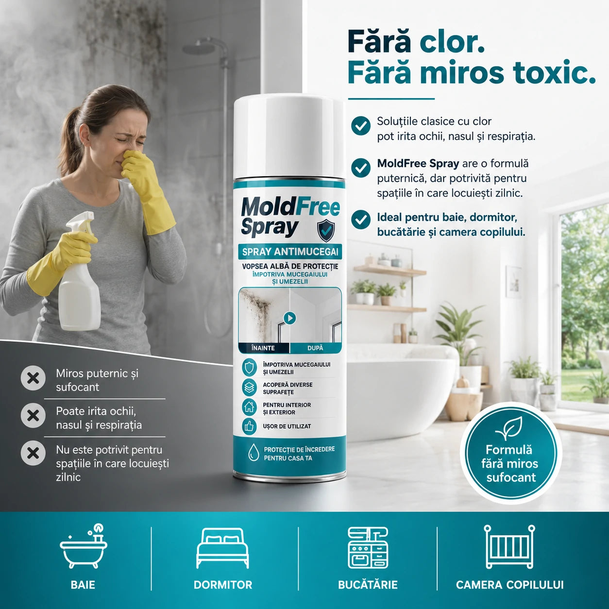 MoldFree Spray 400ml – Spray pentru Îndepărtarea Mucegaiului de pe Suprafețe