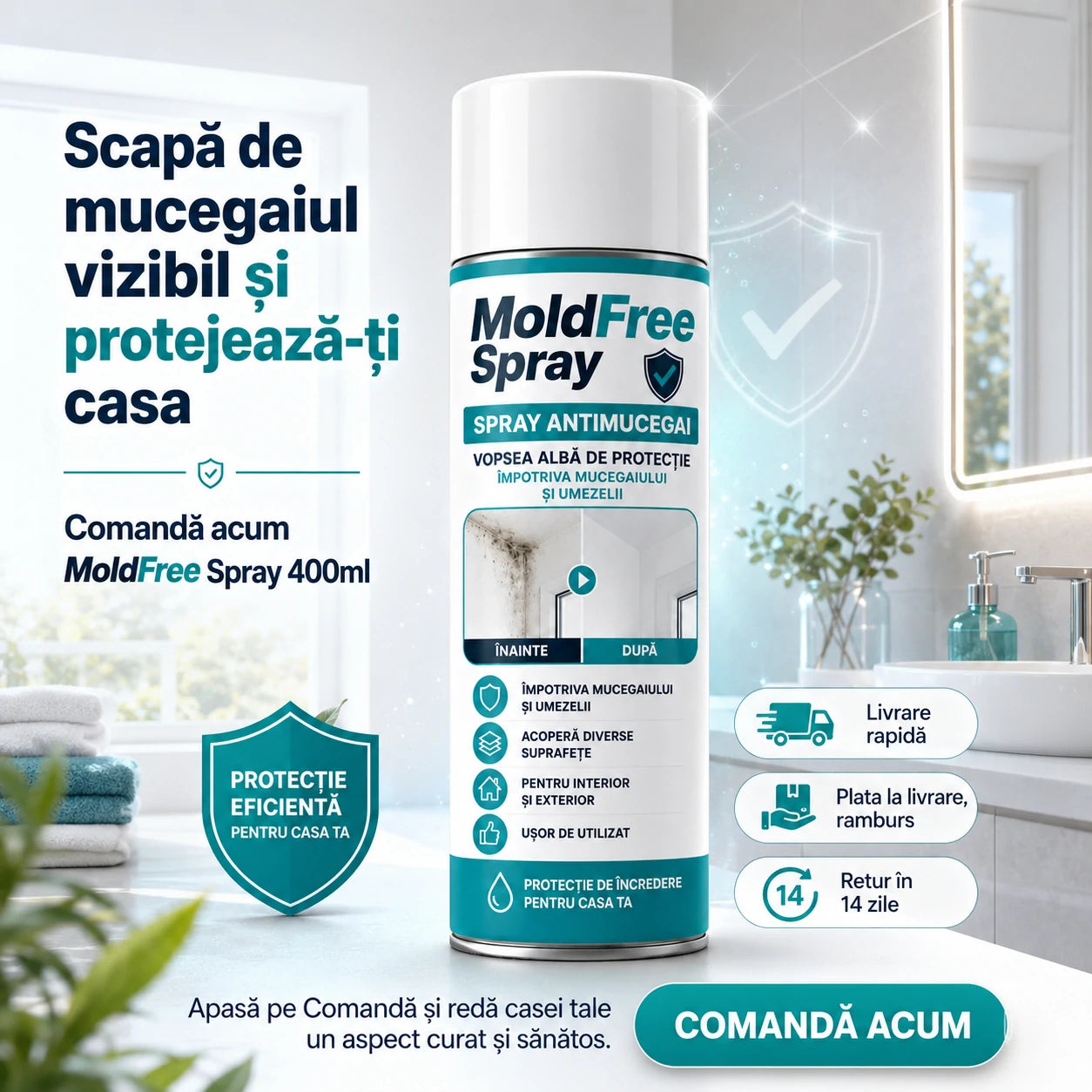 MoldFree Spray 400ml – Spray pentru Îndepărtarea Mucegaiului de pe Suprafețe