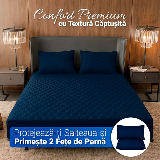 Protector de Saltea SoftRest Căptușit Antifluide + 2 Fețe de Pernă | Se Potrivește Până la 40cm | 3 Piese la Preț de 1