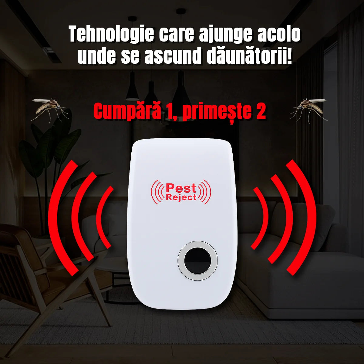 Pest Reject Electric 200 m² – Acțiune invizibilă împotriva dăunătorilor 24 h – Gândaci, șobolani și păianjeni – Ofertă: Primești 2, plătești 1